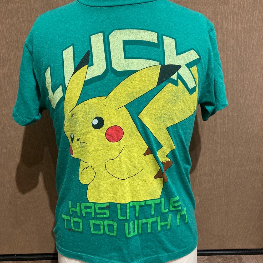 Pokemon Pikachu Men's Green Short Sleeve T Shirt Size M Large Graphic
